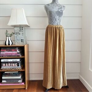 Vintage Jeanne Marc Pleated Maxi Skirt Gold 80s Skirt